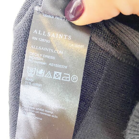 ALLSAINTS Cecily Black Asymmetrical Turtle Neck Sweater Dress Small - Picture 8 of 9